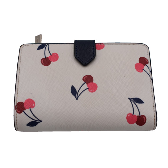 KATE SPADE Dancing Bing Cherries Billfold Wallet - White w/ Dark Blue Lining - Picture 2 of 7